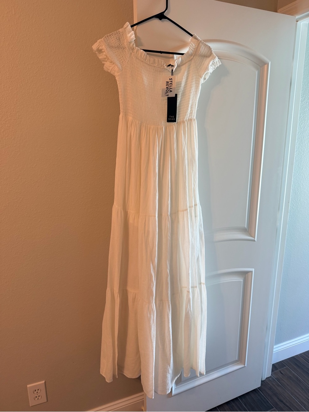 Stella Revolt Clothing Co White Smocked Maxi Dress with Ruffle Sleeves